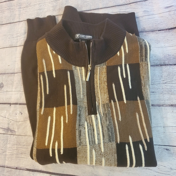 STACEY ADAMS MEN'S VINTAGE SWEATER BROWN/BEIGE QUARTER ZIP FRONT SIZE XXL - Picture 10 of 10